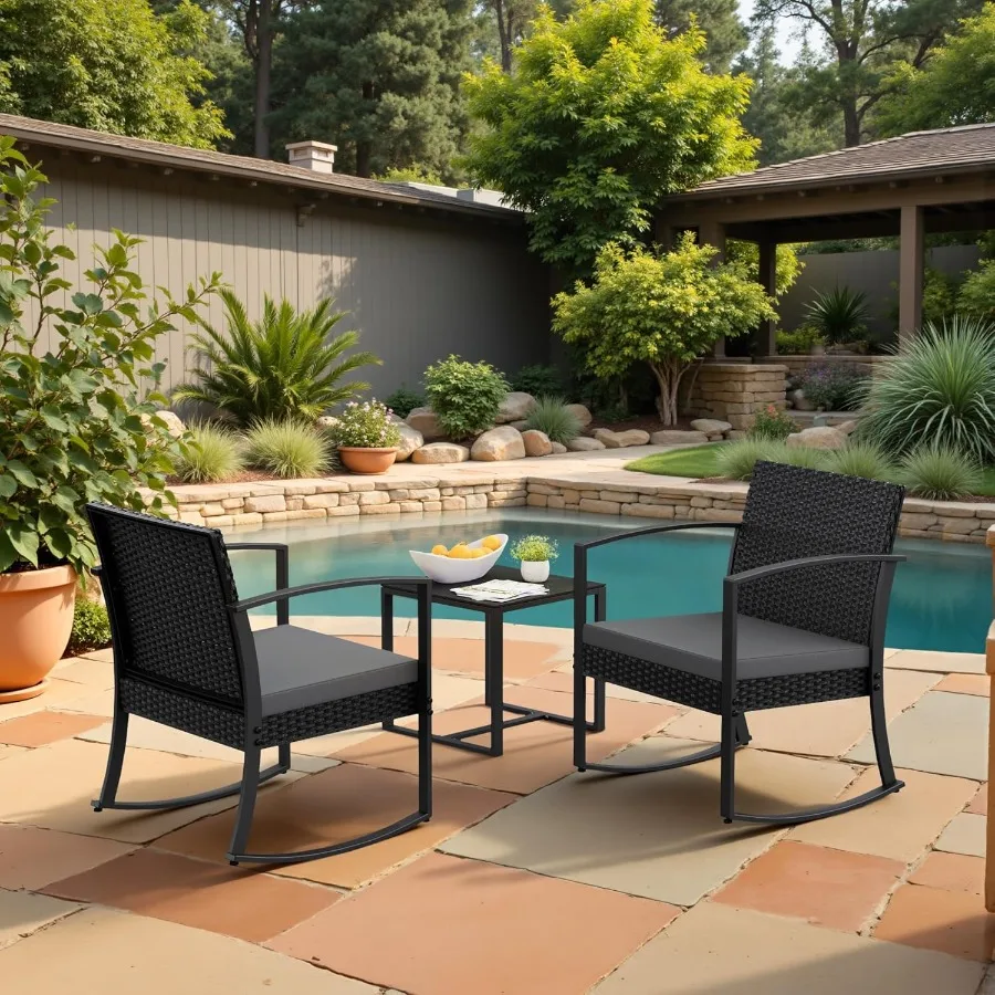 3-Piece Resin Outdoor Bistro Set with Rocking Chairs 6