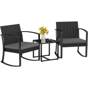 3-Piece Resin Outdoor Bistro Set with Rocking Chairs 1