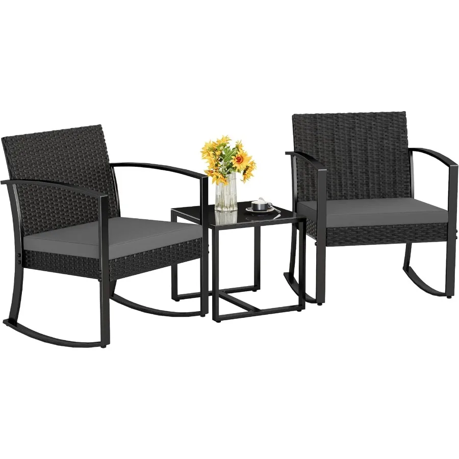 3-Piece Resin Outdoor Bistro Set with Rocking Chairs 1