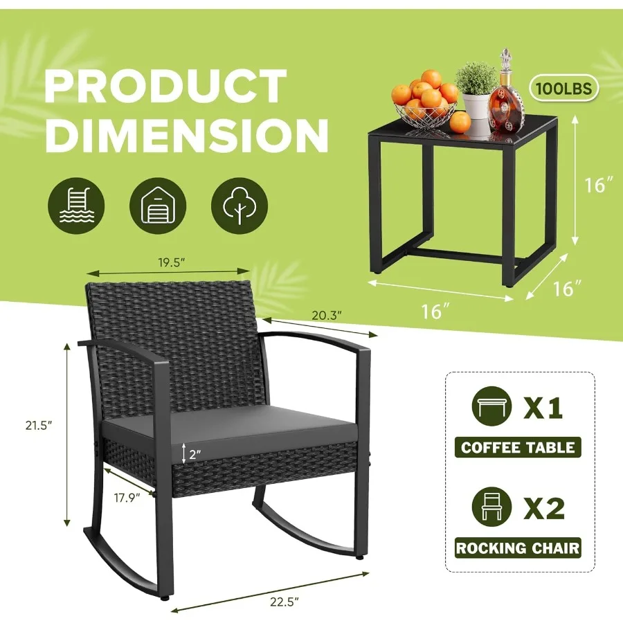 3-Piece Resin Outdoor Bistro Set with Rocking Chairs 4